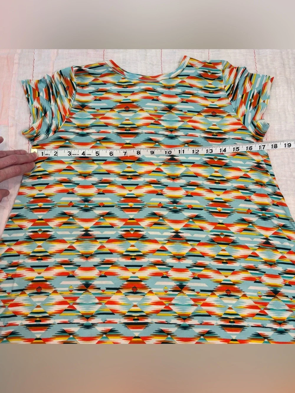 EUC LuLaRoe Girls Scarlett Dress, Sz 12, Aztec Design - Teal, Orange, Yellow - Picture 6 of 13